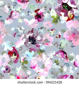 Watercolor illustration. Seamless pattern. Bouquet of poppies - RAJ