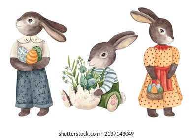 Watercolor illustration from a series of Easter rabbits.