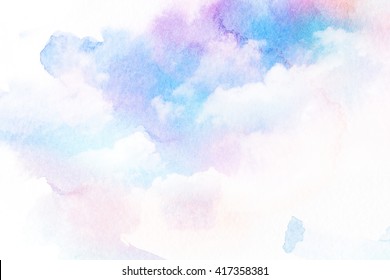 Watercolor Illustration Of Sky With Cloud. Artistic Natural Abstract Background.