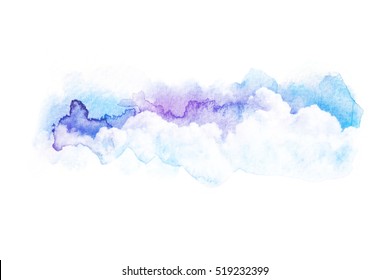 Watercolor Illustration Of Sky With Cloud. Artistic Natural Painting Abstract Background.