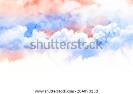 Watercolor illustration of sky with cloud. Artistic natural painting abstract background.