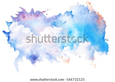 Watercolor illustration of sky with cloud. Artistic natural painting abstract background.