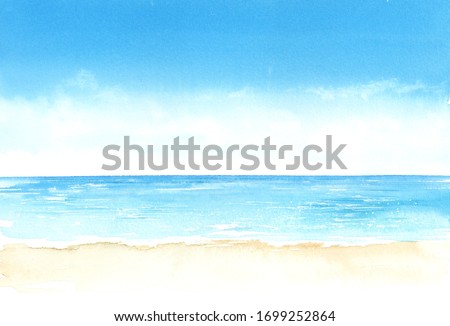 Watercolor illustration of sky and sea