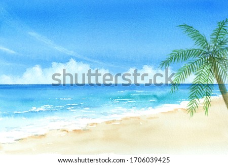 Watercolor illustration of sky and sea.
