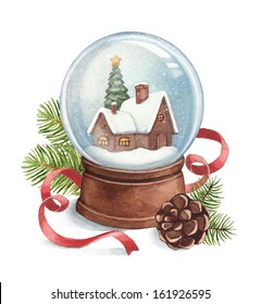 Watercolor Illustration Of Snow Globe