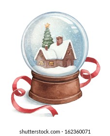 Watercolor Illustration Of Snow Globe