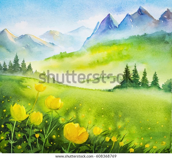水彩イラスト 春の風景 のイラスト素材 608368769