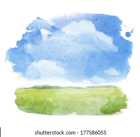 Watercolor Illustration Of A Summer Landscape 