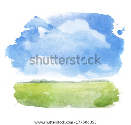 Watercolor illustration of a summer landscape 