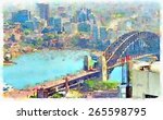 watercolor illustration sydney harbour bridge 