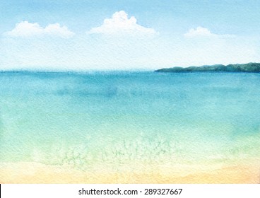 Watercolor Illustration Of A Tropical Beach