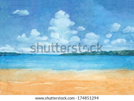 Watercolor illustration of a tropical beach 