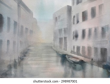 Watercolor Illustration Venice Italy Hand Painted,retro Building,painting Watercolour On Paper