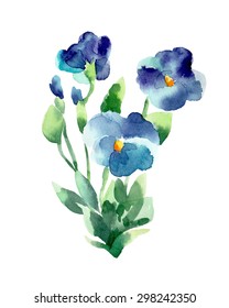 Watercolor Illustration Violets On White Backgroundbackground Stock ...