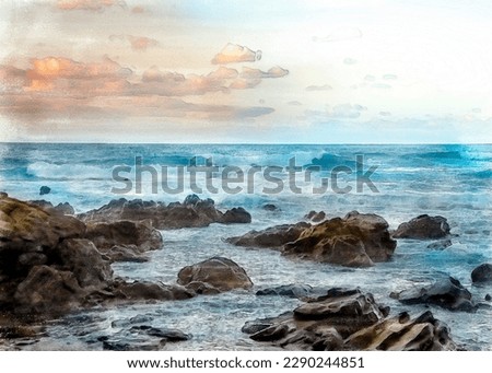 Similar – Image, Stock Photo Beach with rocks and puddle in a sunset, ribadeo, lugo, galician, spain