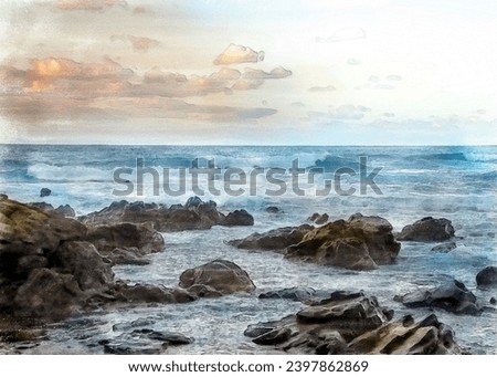 Similar – Image, Stock Photo Beach with rocks and puddle in a sunset, ribadeo, lugo, galician, spain