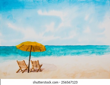 Watercolor Illustration,Beach.