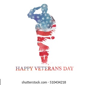 Watercolor Illustration.Veterans Day. America, USA Flag. Text Happy Veterans Day.