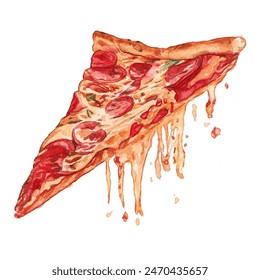 watercolor illustrtion pizza slices with melted mozzarella - Powered by Shutterstock