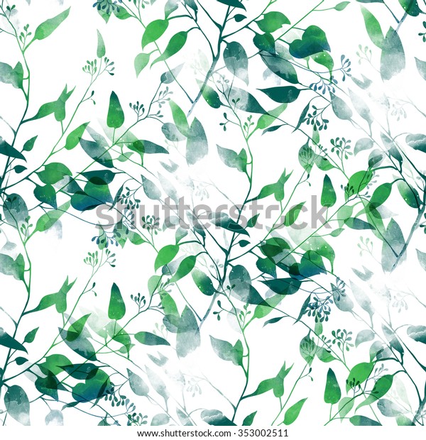 ユーカリの葉の水彩画写真 手描きのシームレスな模様 織物 布地
