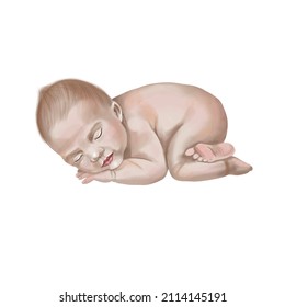 A watercolor infant is isolated on a white background. Newborn baby sleeps - Powered by Shutterstock