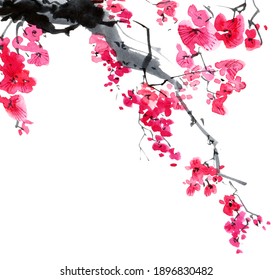 Beautiful watercolor of oriental flowers