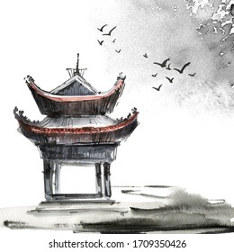 chinese pagoda painting