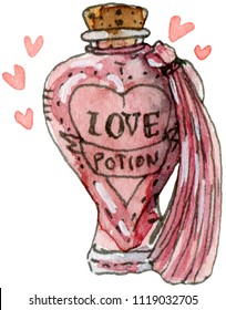 Watercolor   ink illustration Love potion  Hand drawn object