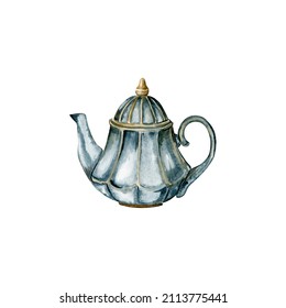 Watercolor Kettle  Watercolor Painting. Rustic Style.