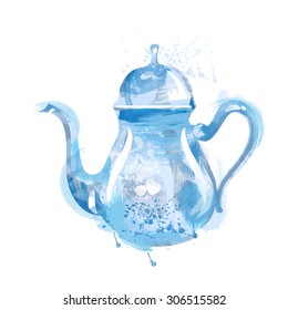 Watercolor Kettle With Tea