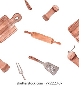 Watercolor Kitchen Tools, Hand Drawn Illustration