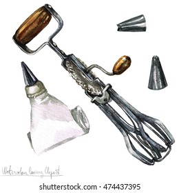 Watercolor Kitchenware Clipart - Mixer And Pastry Bag