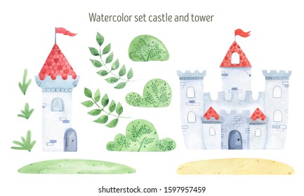 Watercolor Knight's Castle And Tower