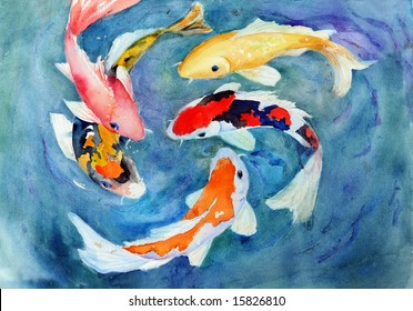 Watercolor Koi Swimming