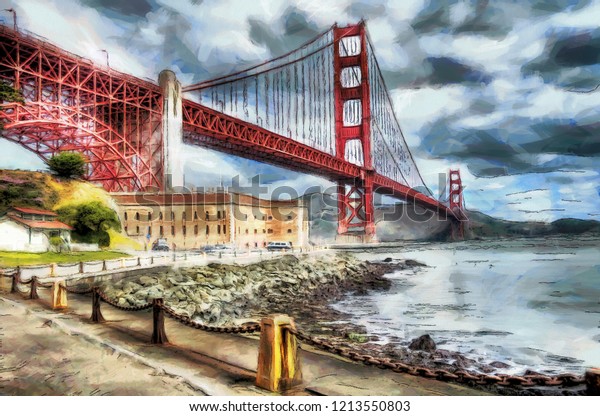 watercolor painting of the Bridge landscape.