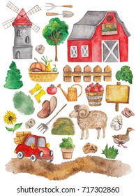 a watercolor large set of a local production farm