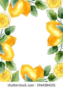 Watercolor Lemon Border That Is Suitable For Bridal Shower Invitation, Greeting Card, Social Media And Other Designs.