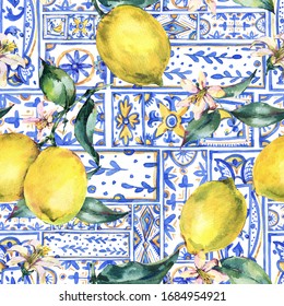 Watercolor Lemon Seamless Pattern Fruit Hand Stock Illustration 1686828073