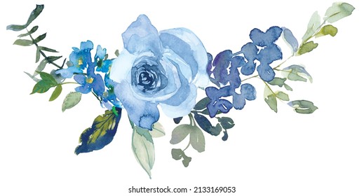 Watercolor Light Blue Flowers Composition On Stock Illustration ...