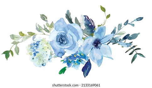 Watercolor Light Blue Flowers Composition On Stock Illustration ...