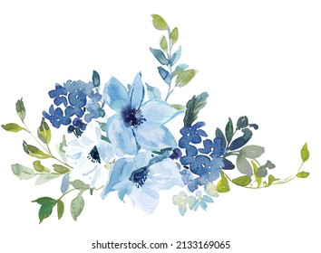 Watercolor Light Blue Flowers Composition On Stock Illustration ...