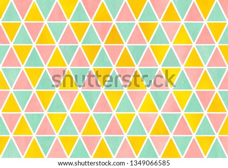 Watercolor light pink, yellow and seafoam blue triangle pattern.