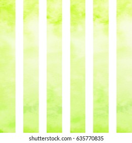 Watercolor Light Yellow Green Stripes.Yellow-green Lines On White Background