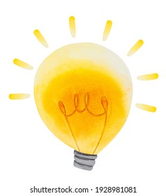 Watercolor Lightbulb, Hand Painted Watercolor On Paper, Idea And Creative Thinking Concept