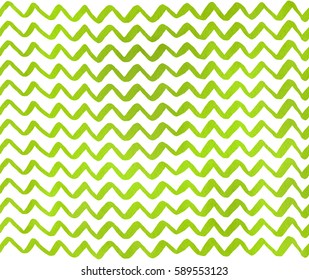 Watercolor Lime Green Hand Painted Stripes Pattern, Chevron.