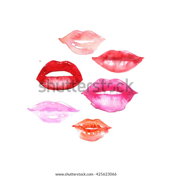 水彩の唇セット ファッションイラスト 抽象的な背景 セックス 情欲 愛 口紅広告 のイラスト素材