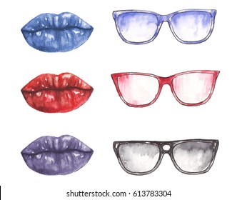 Watercolor Lipstick And Sunglasses.