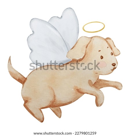 Watercolor little cute Baby Angel dog for children's invitations and cards