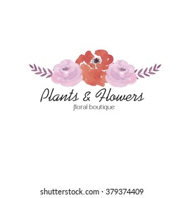 Watercolor Logo Template. Watercolor Floral Logo, Bouquet, Flowers. Wedding Logo. Premade Logo Design. Florist Logotype. Brand Identity. Rustic Whimsical Logo. Orange Flowers