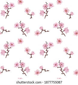 Watercolor magnolia seamless pattern, pink glowers background, magnolia wallpaper, wrapping paper, spring pattern design - Shutterstock ID 1877755087